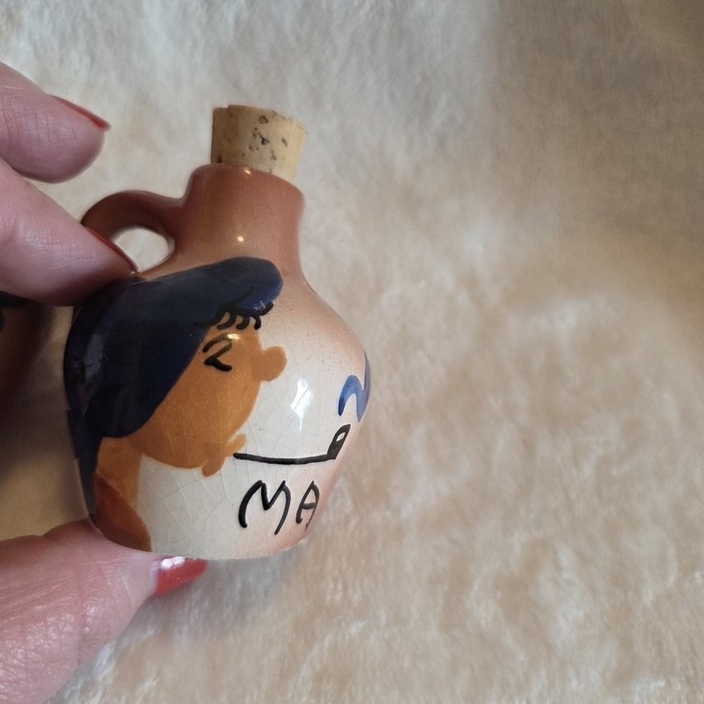 Two Ma Salt & Pepper Set Smoking Pipes On Moonshine Jug Ozark Toothpick - Picture 5 of 11
